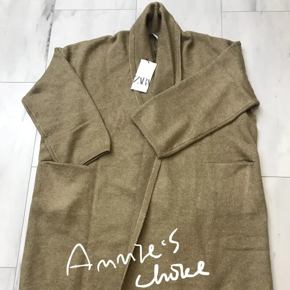 ZARA Women's Oversized Soft Knit Coat(Green marl , US S, M / EUR S, M) - Picture 10 of 11